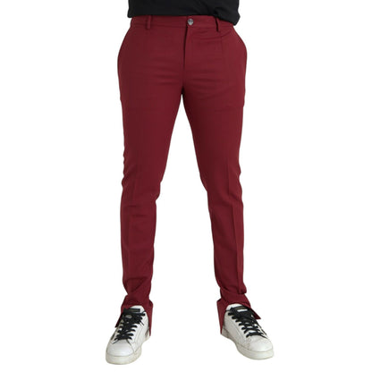 Dolce & Gabbana Red Wool Men Slim Fit Dress Pants
