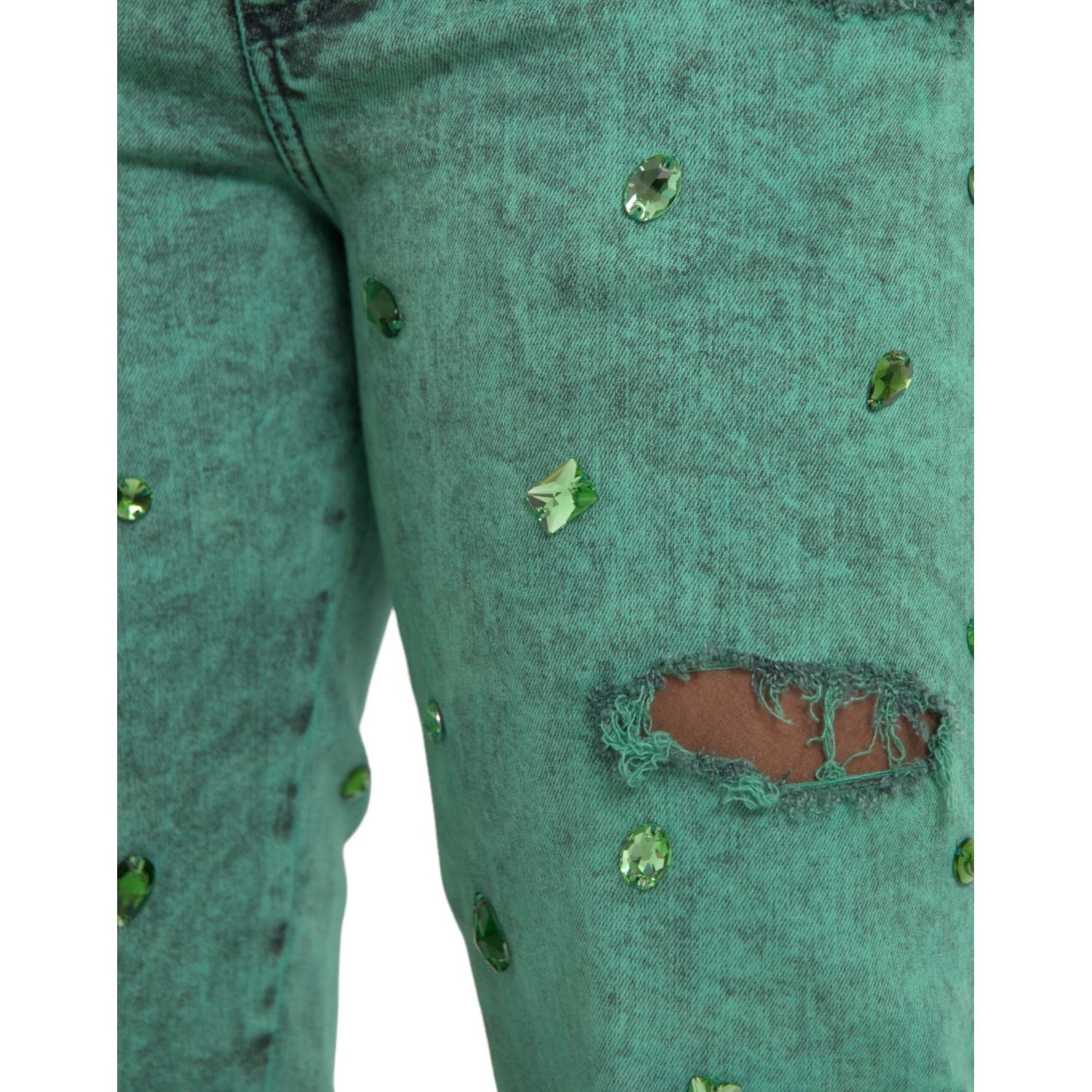 Dolce & Gabbana Green Crystals Cotton Stretch Slim Jeans Dolce & Gabbana