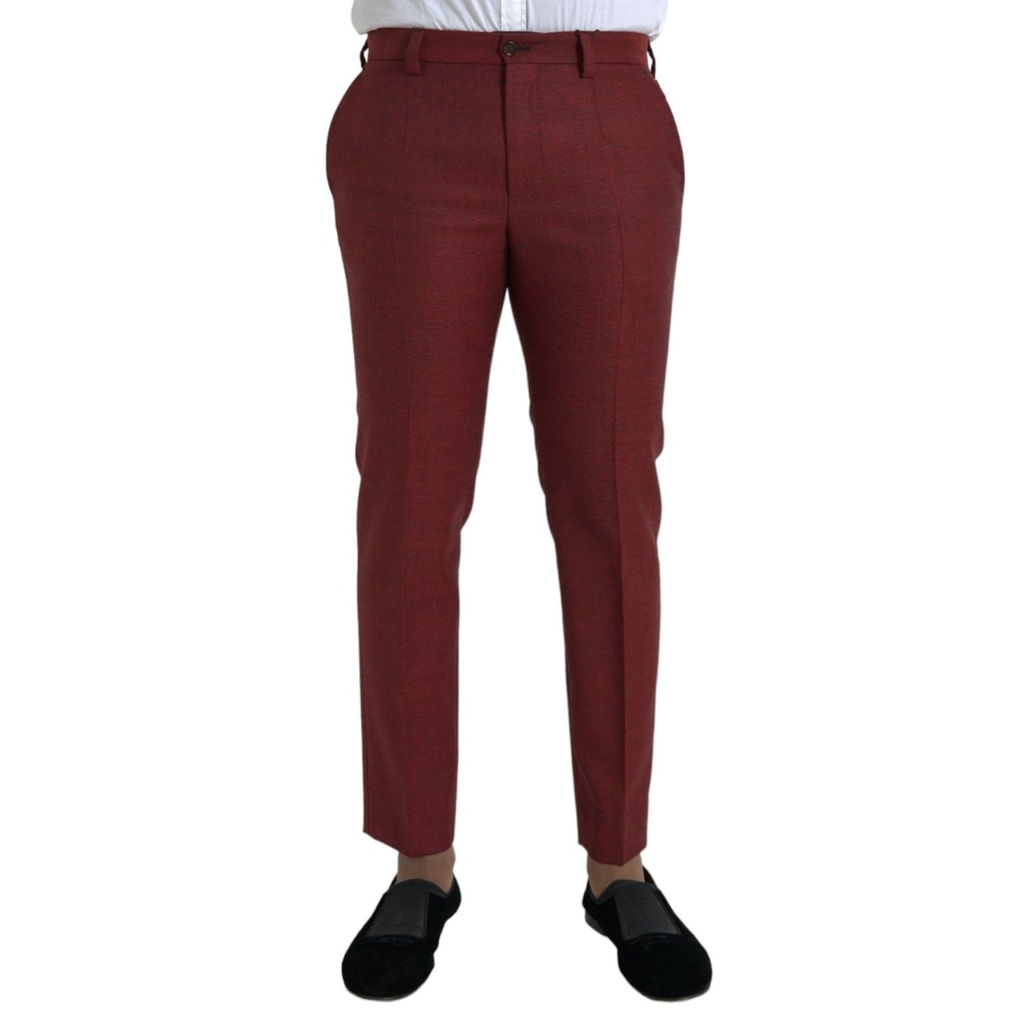 Dolce & Gabbana Maroon Wool Men Skinny Dress Pants