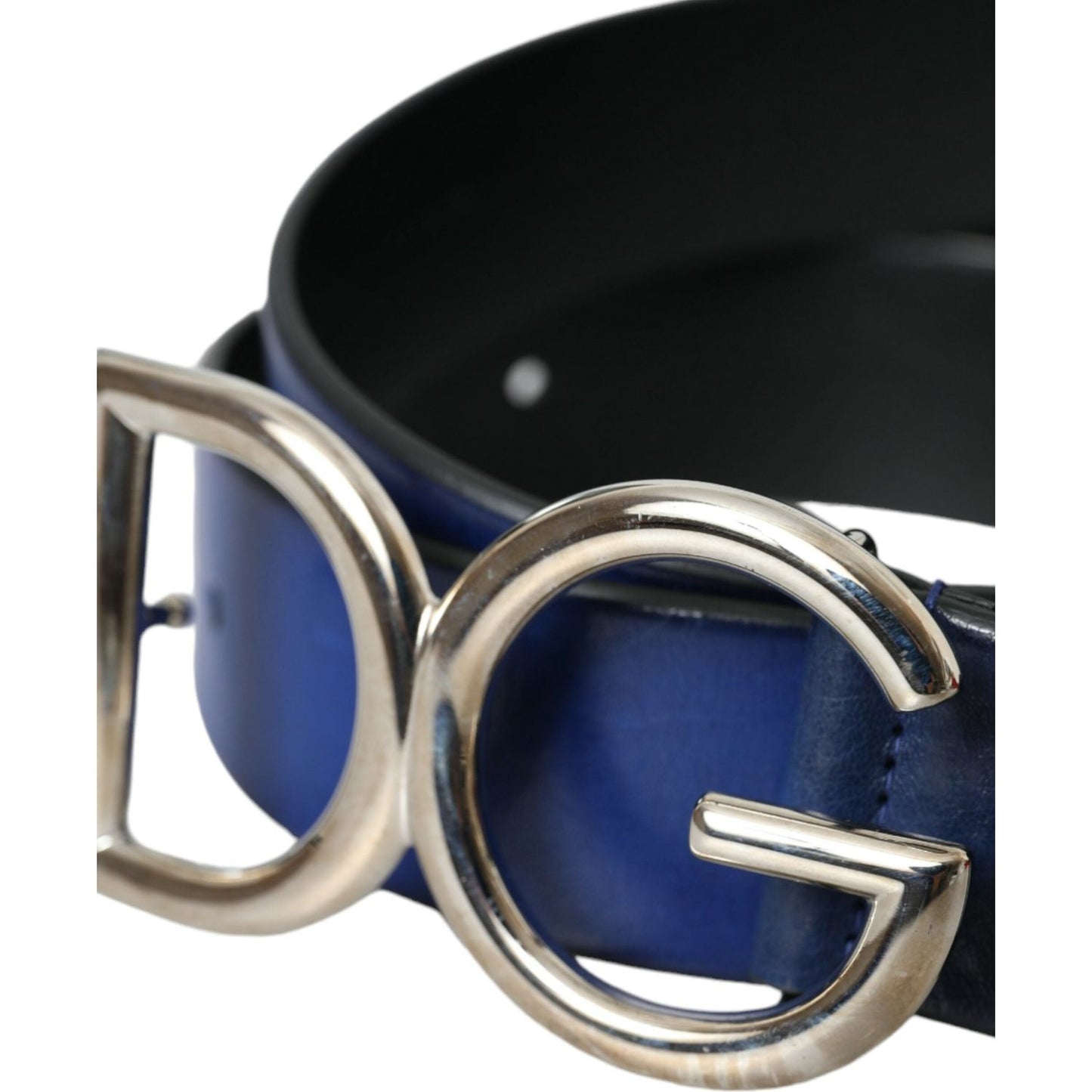 Dolce & Gabbana Blue Leather Silver Metal Logo Buckle Belt Men Dolce & Gabbana