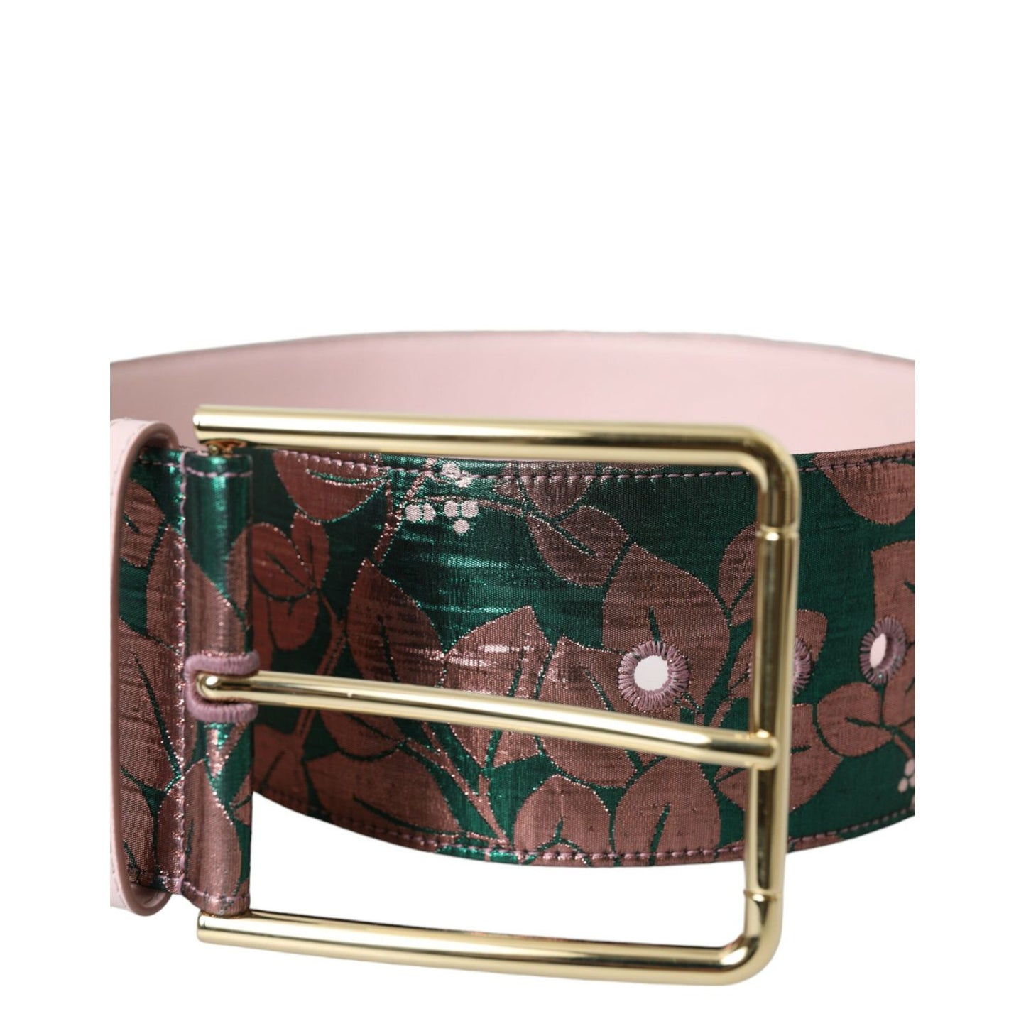 Dolce & Gabbana Multicolor Floral Jacquard Lurex Gold Buckle Belt
