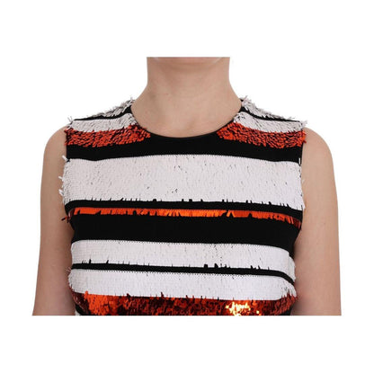 Dolce & Gabbana Multicolored Striped Sequined Stretch Dress