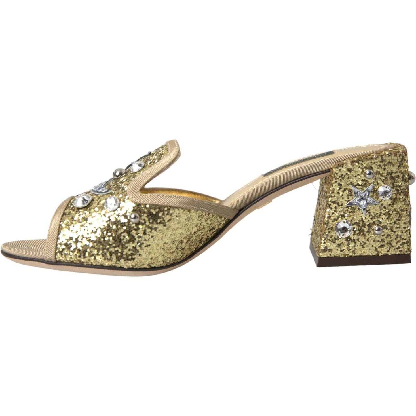 Dolce & Gabbana Gold Sequin Leather Heels Sandals Shoes Dolce & Gabbana