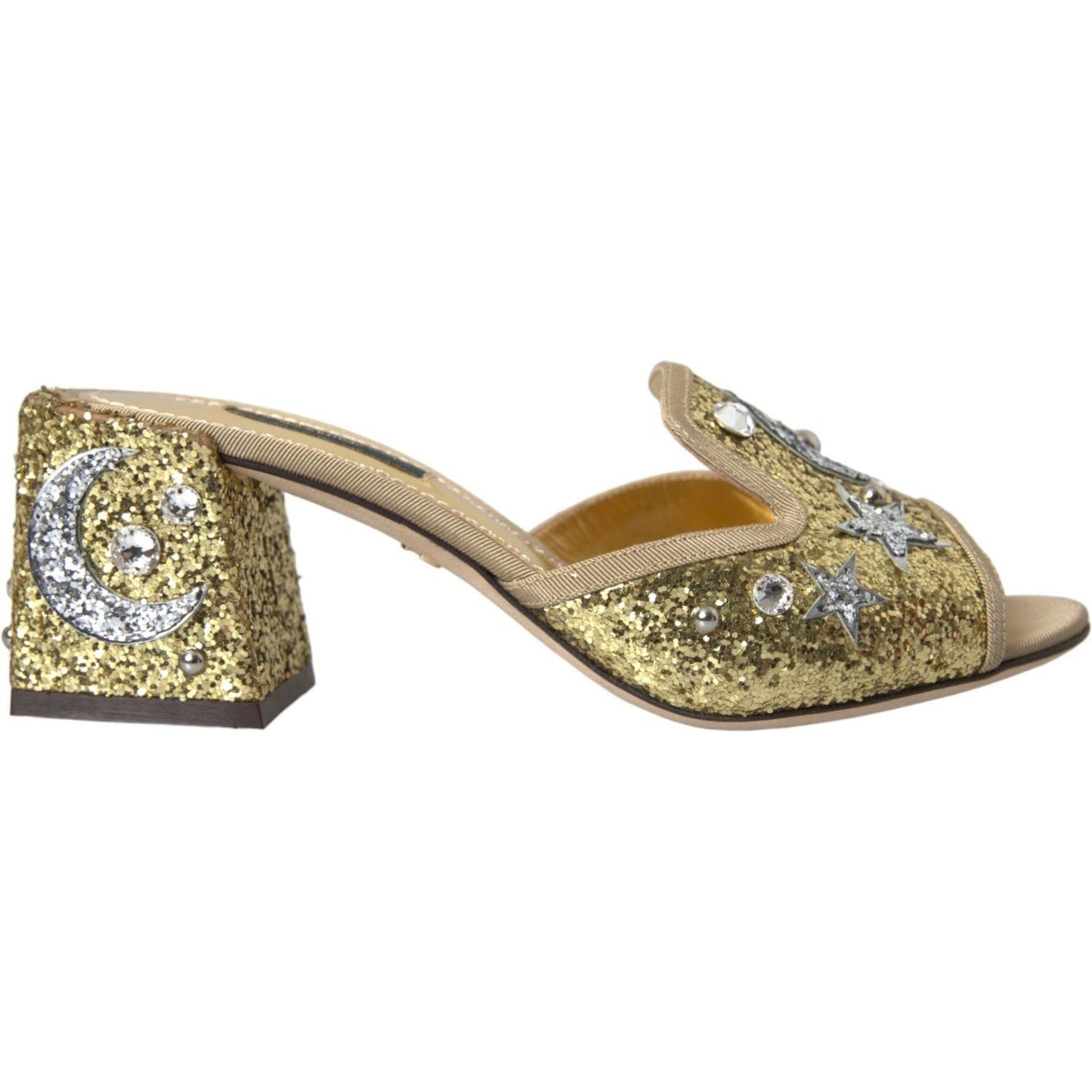 Dolce & Gabbana Gold Sequin Leather Heels Sandals Shoes Dolce & Gabbana