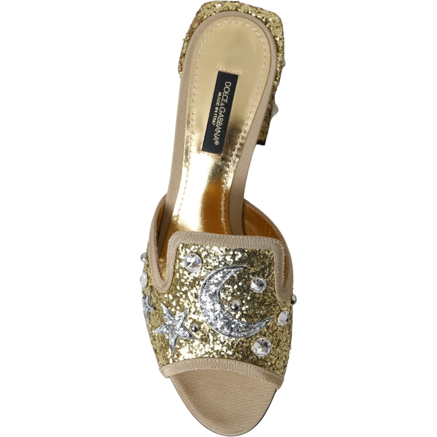 Dolce & Gabbana Gold Sequin Leather Heels Sandals Shoes Dolce & Gabbana