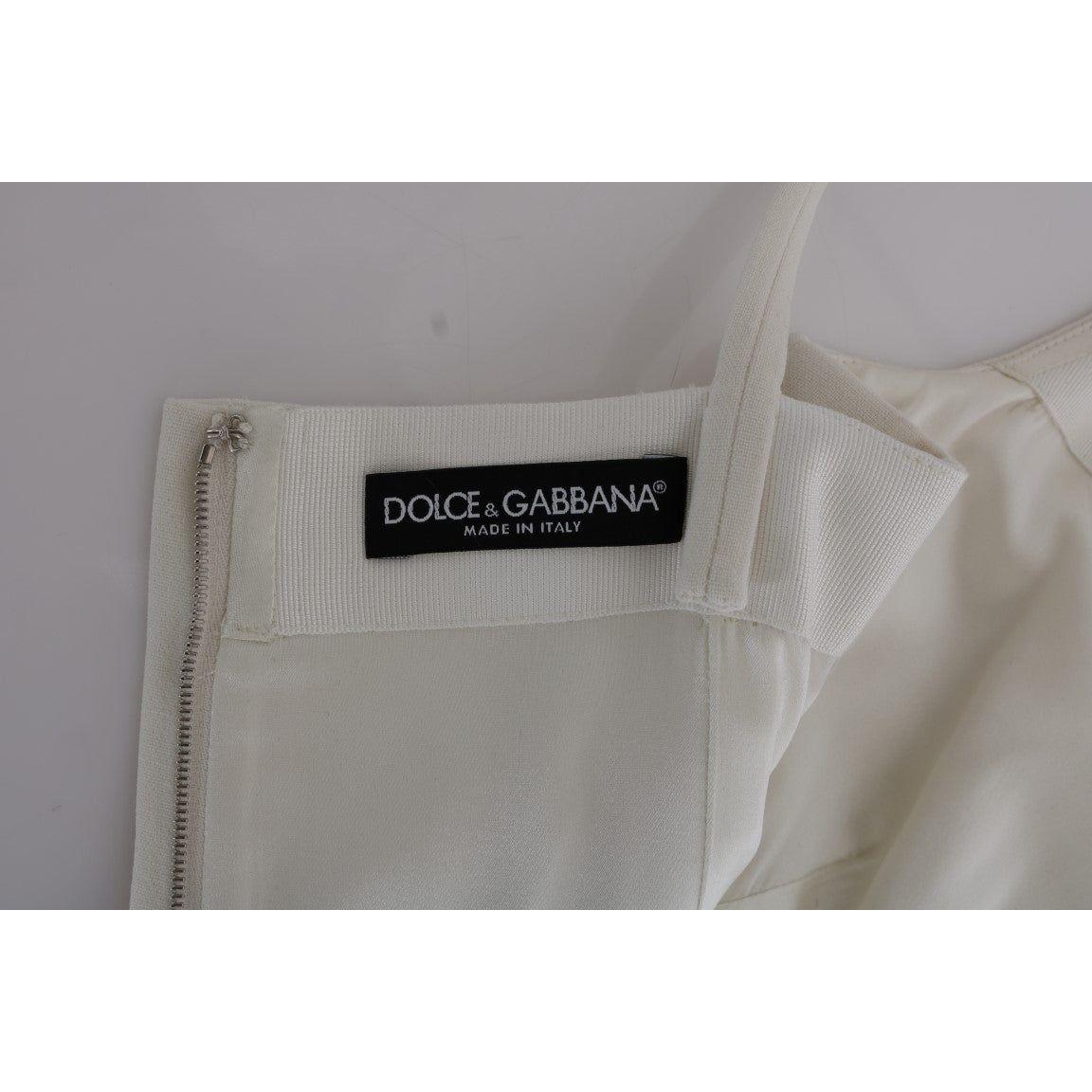 Dolce & Gabbana Elegant White Wool Shift Dress with Gold Brooch Dolce & Gabbana