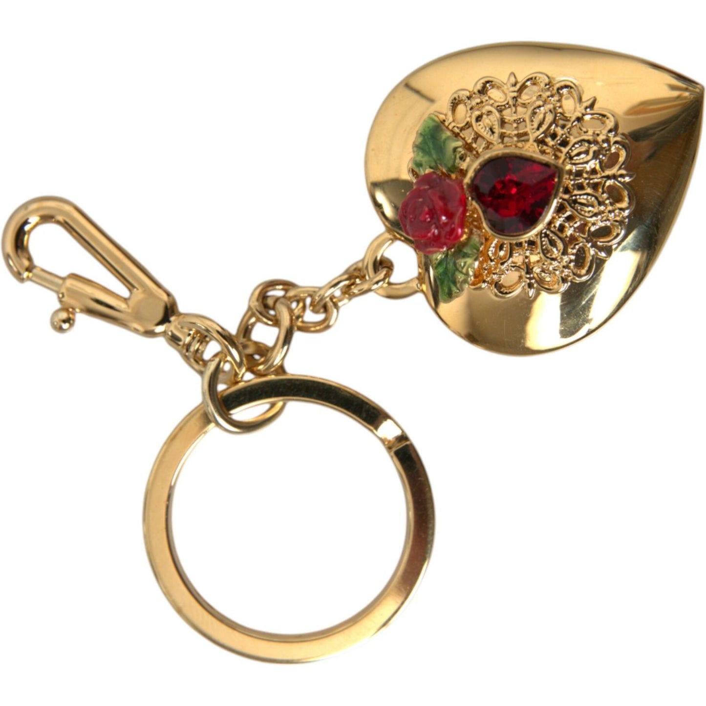 Dolce & Gabbana Metallic Gold Brass Heart Floral Pendant Keychain Keyring Dolce & Gabbana