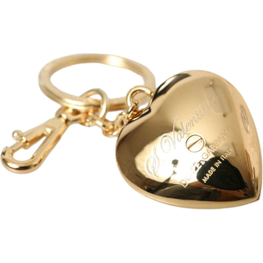 Dolce & Gabbana Metallic Gold Brass Heart Floral Pendant Keychain Keyring Dolce & Gabbana