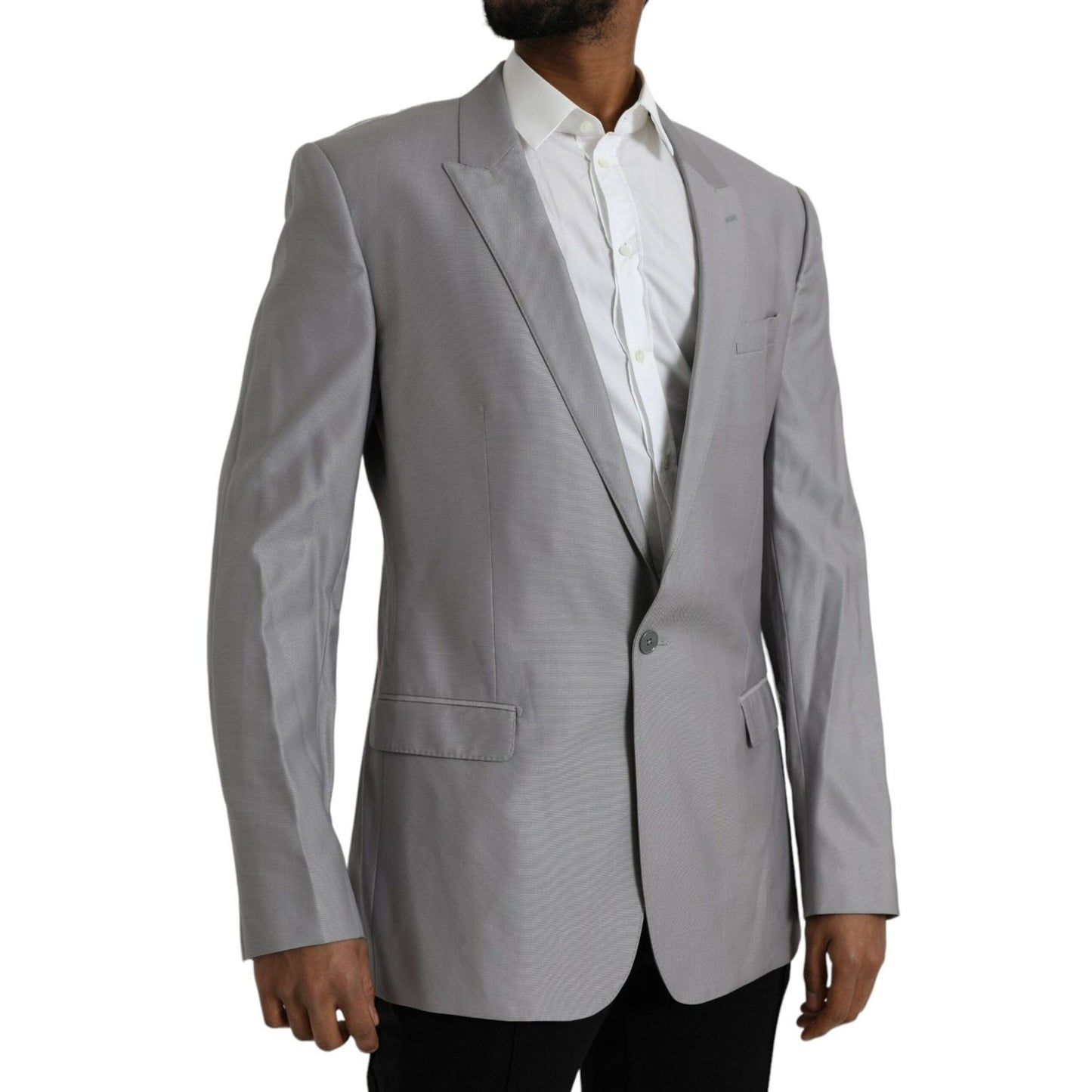 Dolce & Gabbana Gray Wool Peak Single Breasted Coat Blazer