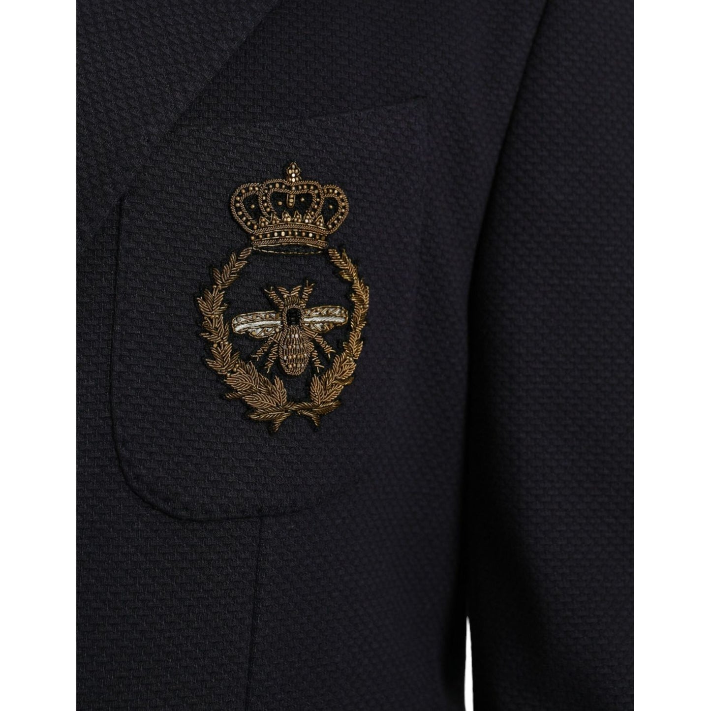 Dolce & Gabbana Dark Blue Crown Bee Double Breasted Blazer Dolce & Gabbana