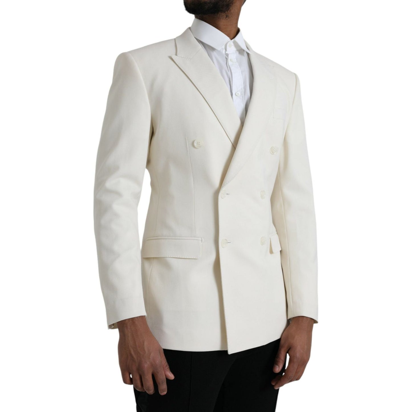 Dolce & Gabbana White Wool MARTINI Double Breasted Blazer Dolce & Gabbana