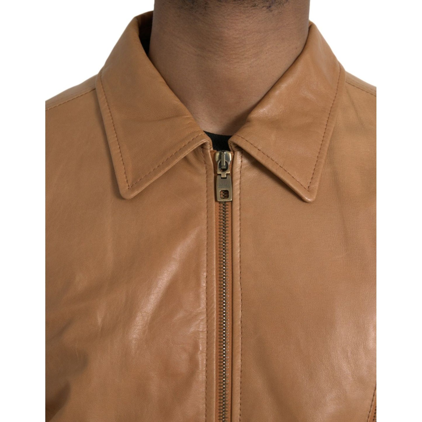 Dolce & Gabbana Brown Lamb Leather Full Zip Blouson Jacket Dolce & Gabbana