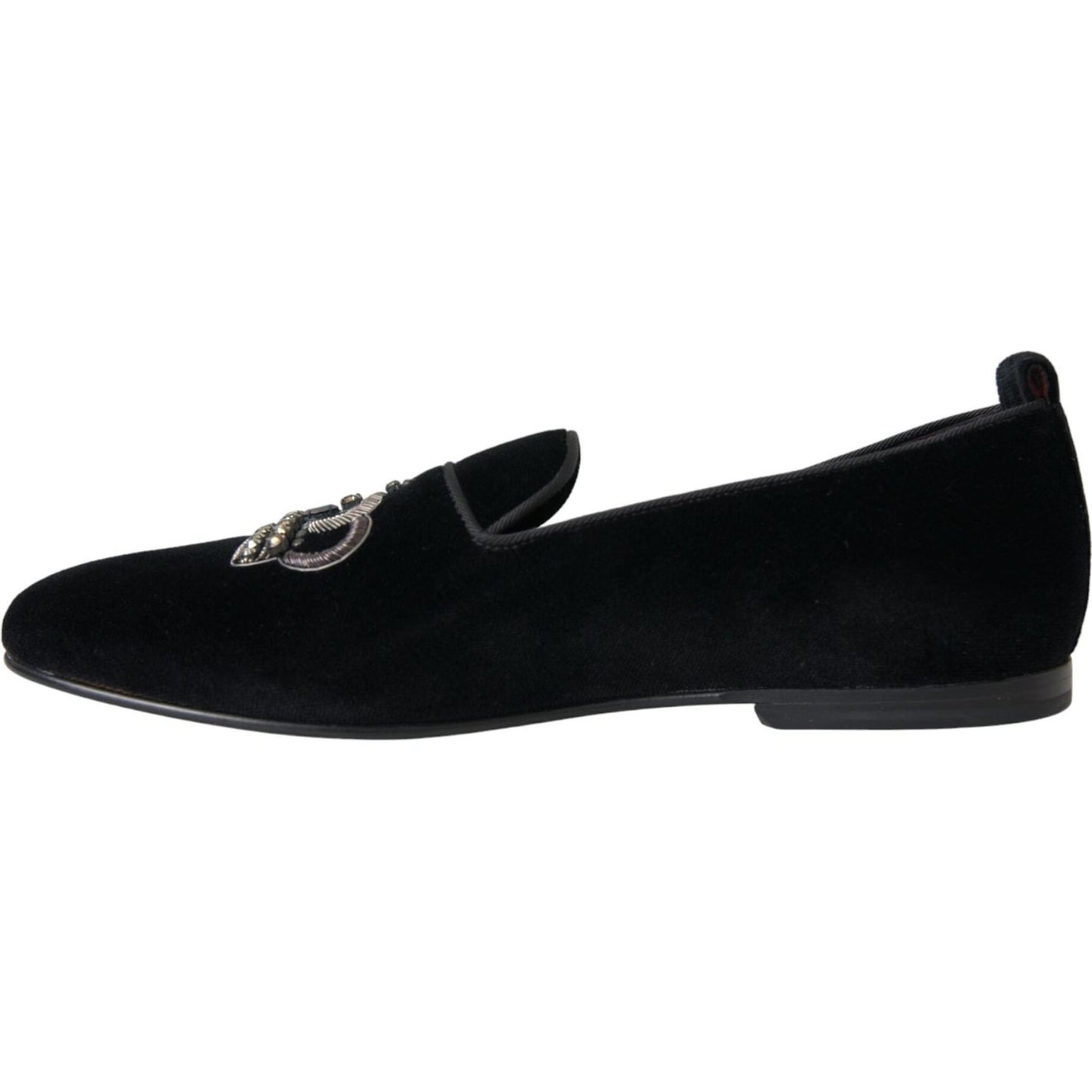 Dolce & Gabbana Black Velvet Crystal Crown Men Loafers Shoes Dolce & Gabbana