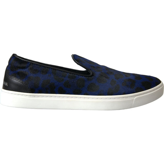 Dolce & Gabbana Blue Calfskin Hair Leopard Sneakers Shoes Dolce & Gabbana