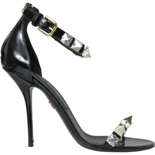 Dolce & Gabbana Black Crystals Sandals Ankle Strap Shoes Dolce & Gabbana