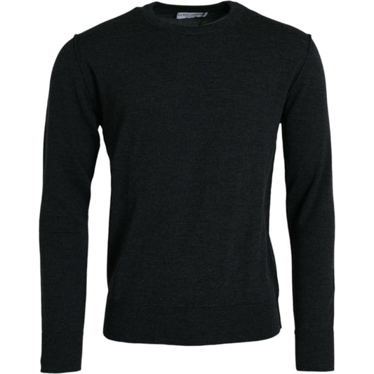 Dolce & Gabbana Dark Gray Wool Crew Neck Pullover Sweater Dolce & Gabbana