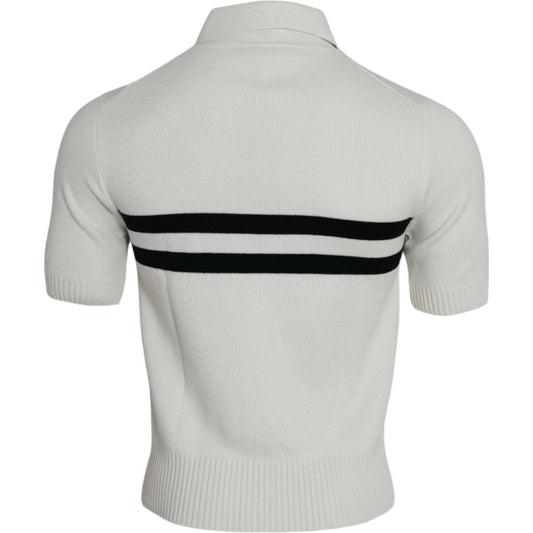 Dolce & Gabbana White DG Logo Collared Henley Shirt T-shirt Dolce & Gabbana