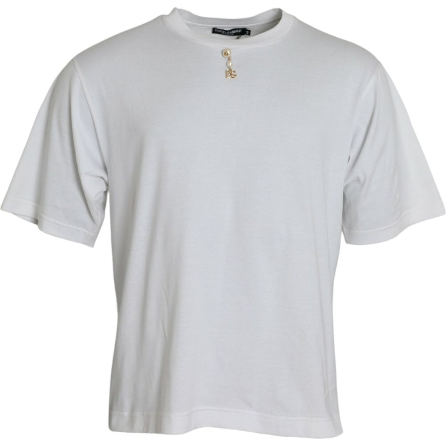 Dolce & Gabbana White Embellished Cotton Crew Neck T-shirt Dolce & Gabbana