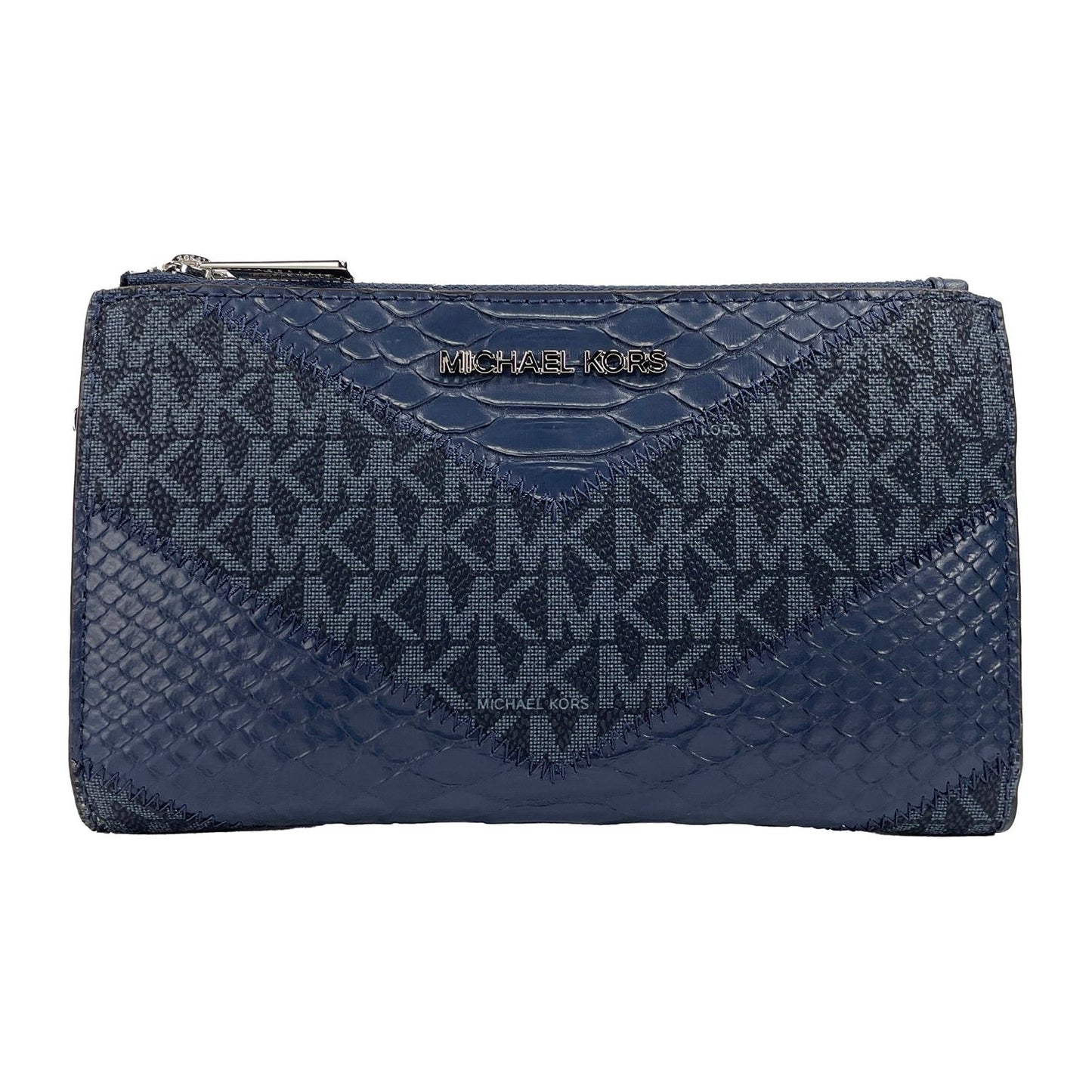 Michael Kors Jet Set Large Double Zip Python Navy Wristlet Wallet Michael Kors