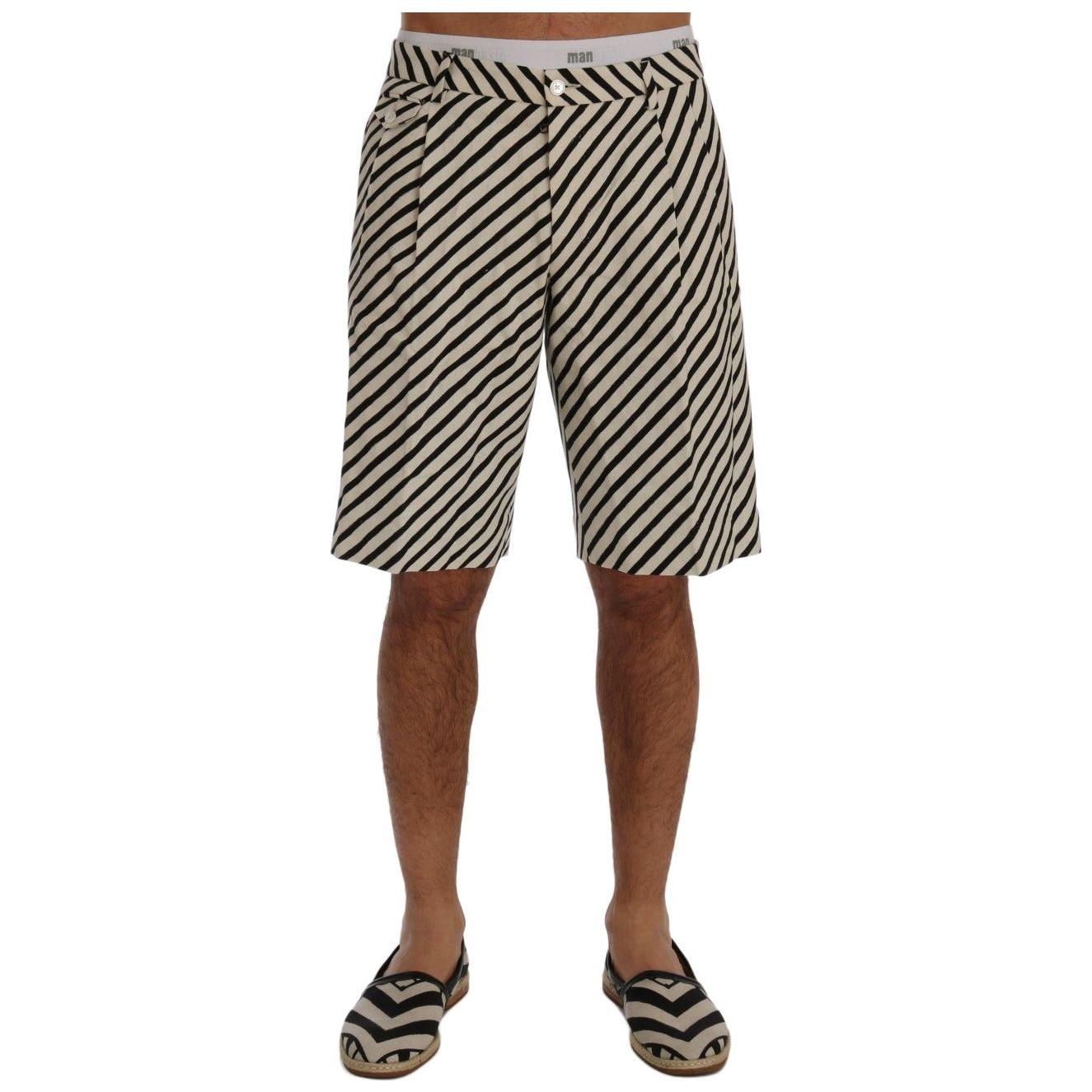 Dolce & Gabbana White Black Striped Hemp Casual Shorts 1728,67345645728,Black/White,Clothing,Dolce & Gabbana,IT44 | XS,Knee Length - Shorts - Clothing,Material: 100% Hemp,Men,Men - Clothing,New with tags,Shorts - Clothing,Shorts - Men - Clothing