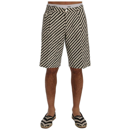 Dolce & Gabbana White Black Striped Hemp Casual Shorts 1728,67345645728,Black/White,Clothing,Dolce & Gabbana,IT44 | XS,Knee Length - Shorts - Clothing,Material: 100% Hemp,Men,Men - Clothing,New with tags,Shorts - Clothing,Shorts - Men - Clothing