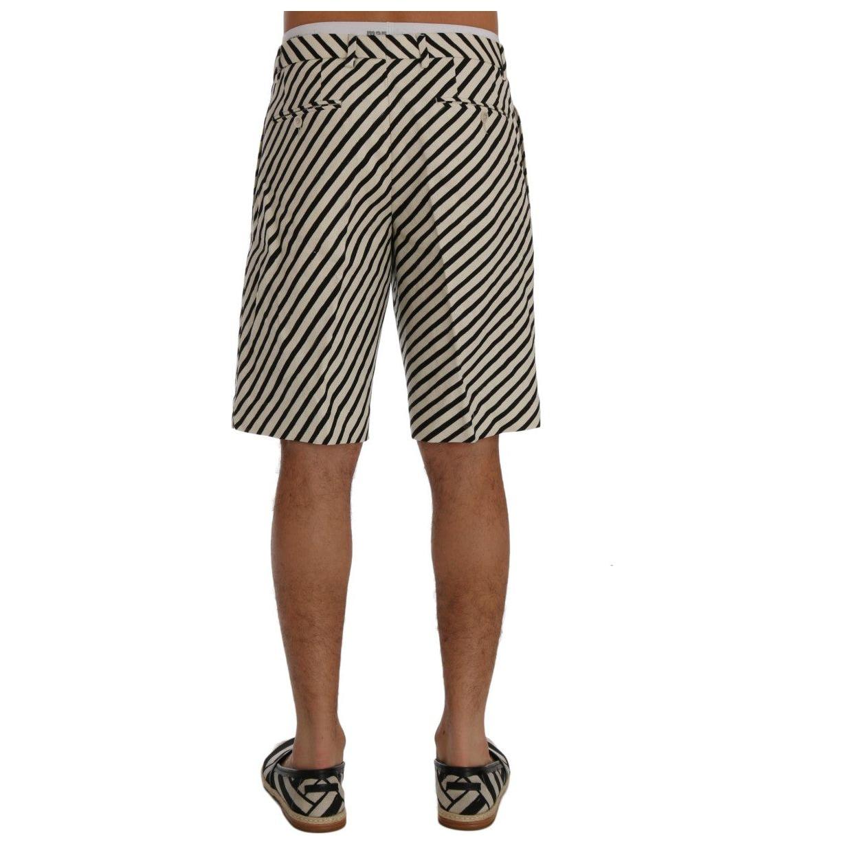Dolce & Gabbana White Black Striped Hemp Casual Shorts 1728,67345645728,Black/White,Clothing,Dolce & Gabbana,IT44 | XS,Knee Length - Shorts - Clothing,Material: 100% Hemp,Men,Men - Clothing,New with tags,Shorts - Clothing,Shorts - Men - Clothing