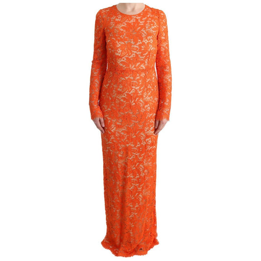 Dolce & Gabbana Orange Floral Ricamo Sheath Long Dress 1728,67345645728,75% Viscose,Clothing,Dolce & Gabbana,Dresses - Clothing,Dresses - Women - Clothing,IT42|M,Long - Dresses - Clothing,Longsleeve - Dresses - Clothing,Material: 25% PA,New with tags,Oran