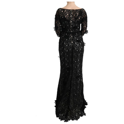 Dolce & Gabbana Black Cotton Silk Floral Long Dress