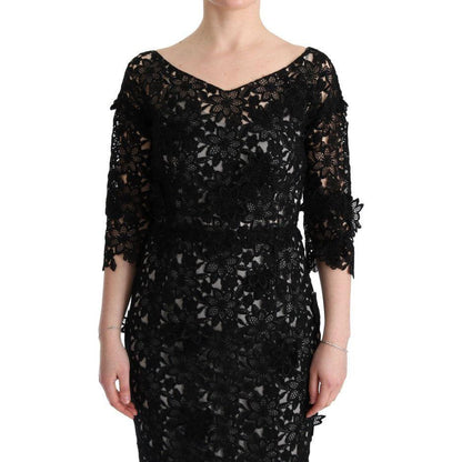 Dolce & Gabbana Black Cotton Silk Floral Long Dress