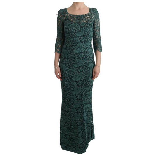Dolce & Gabbana Green Floral Crystal Ricamo Sheath Dress 10% Crystal,15% PA,15% Viscose,1728,20%RE,67345645728,Clothing,Dolce & Gabbana,Dresses - Clothing,Dresses - Women - Clothing,Green,IT42|M,Long - Dresses - Clothing,Material: 40% Cotton,New with tags