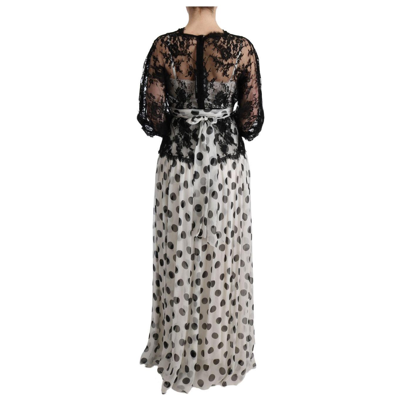 Dolce & Gabbana Black White Polka Dotted Floral Dress