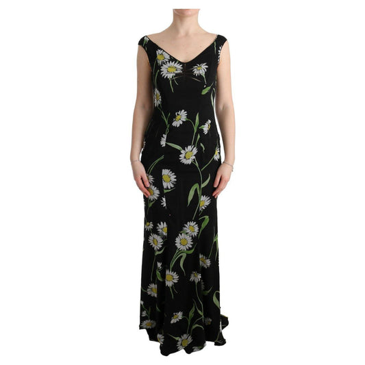 Dolce & Gabbana Sunflower Silk Stretch Sheath Dress 1728,5% Elastane,67345645728,Black,Clothing,Dolce & Gabbana,Dresses - Clothing,Dresses - Women - Clothing,IT42|M,IT44|L,Long - Dresses - Clothing,Material: 95% Silk,New with tags,Pattern - Dresses - Clot