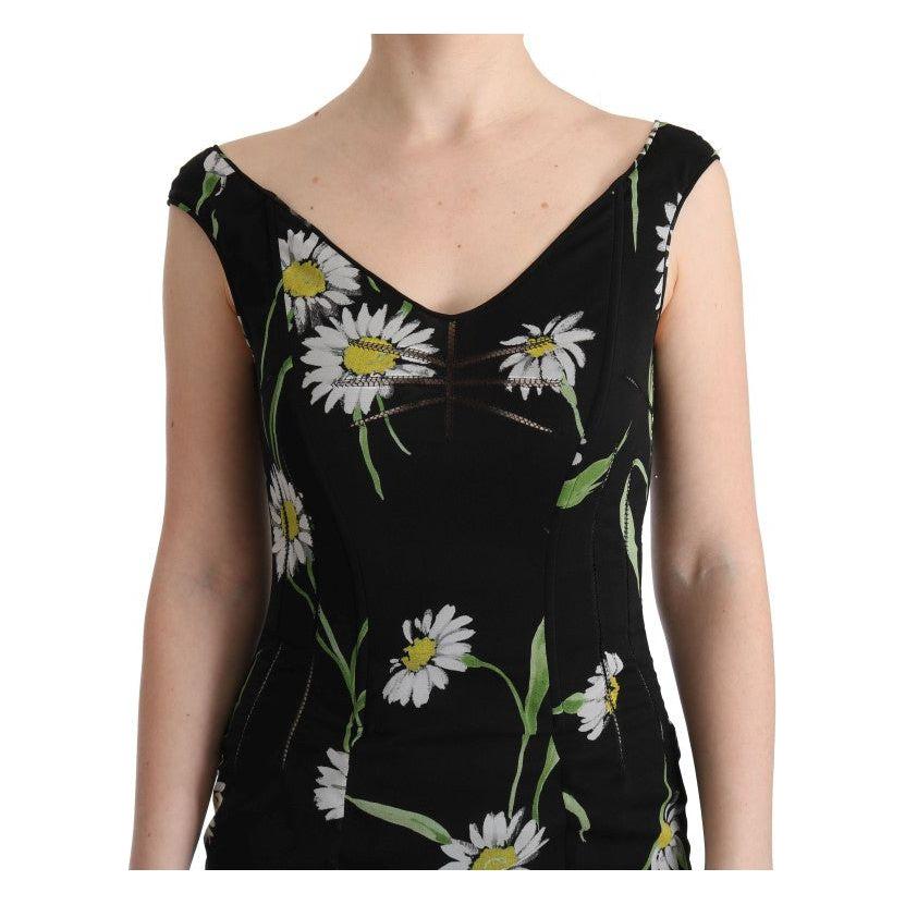 Dolce & Gabbana Sunflower Silk Stretch Sheath Dress 1728,5% Elastane,67345645728,Black,Clothing,Dolce & Gabbana,Dresses - Clothing,Dresses - Women - Clothing,IT42|M,IT44|L,Long - Dresses - Clothing,Material: 95% Silk,New with tags,Pattern - Dresses - Clot
