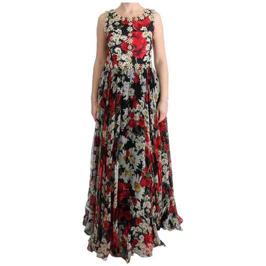 Dolce & Gabbana Multicolor Silk Floral Crystal Long Maxi Dress 1728,20% Cotton,3% Rayon,67345645728,Clothing,Dolce & Gabbana,Dresses - Clothing,Dresses - Women - Clothing,IT44|L,Long - Dresses - Clothing,Material: 77% Silk,Multicolor,New with tags,Pattern