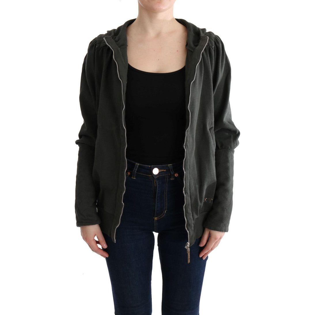 Exte Gray Top Hooded Cotton Zipper Sweater 1728,67345645728,Clothing,Exte,Gray,IT40|S,Material: 100% Cotton,New with tags,Sweaters - Clothing,Sweaters - Women - Clothing,Sweatshirts - Sweaters - Clothing,Women,Women - Clothing