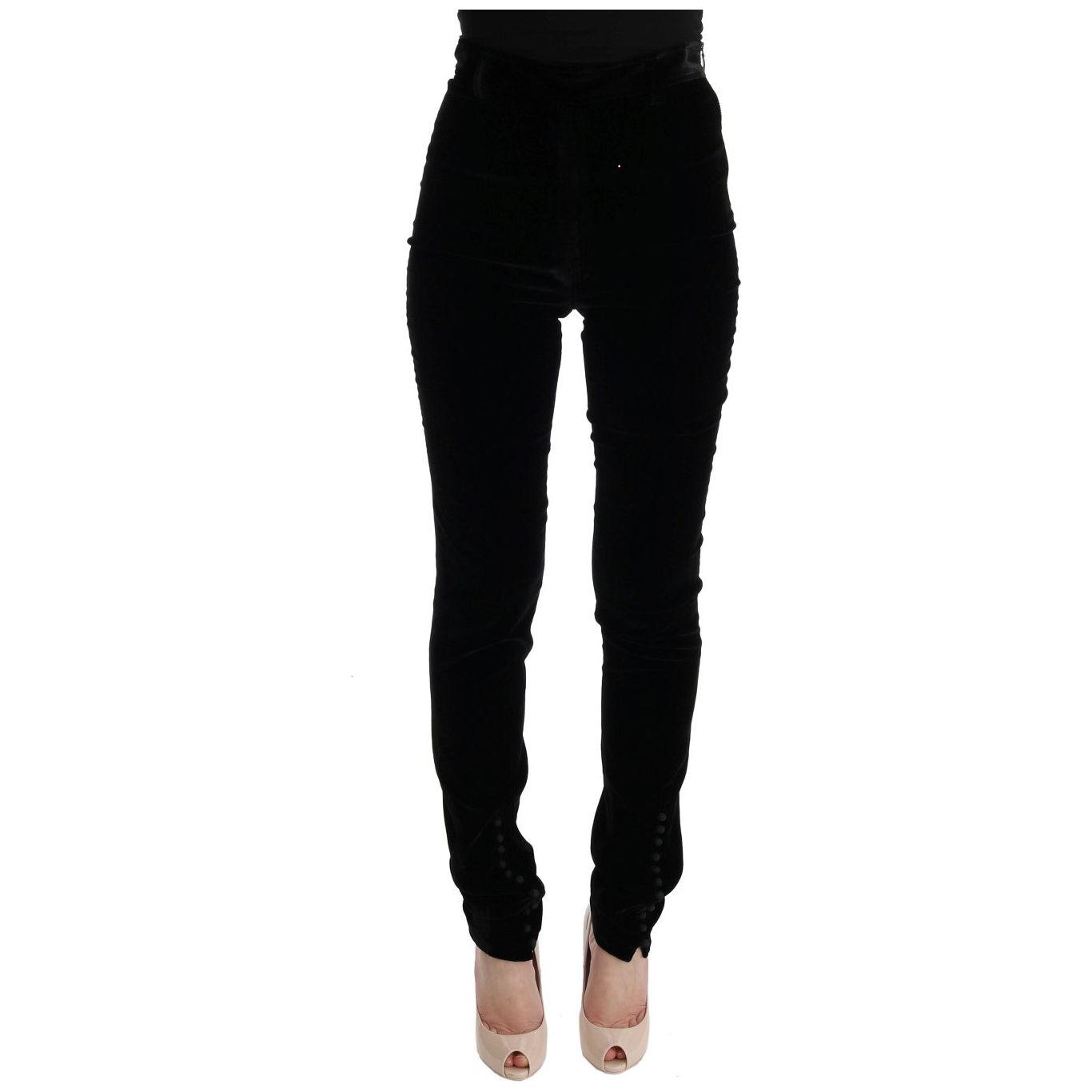 Ermanno Scervino Black Velvet Slim Fit Pants 1728,18% Silk,5% Spandex,67345645728,Black,Clothing,Ermanno Scervino,IT38|XS,IT42|M,IT44|L,Jeans & Pants - Women - Clothing,Material: 77% Viscose,New with tags,Pants - Clothing,Skinny Pants - Pants - Clothing,W