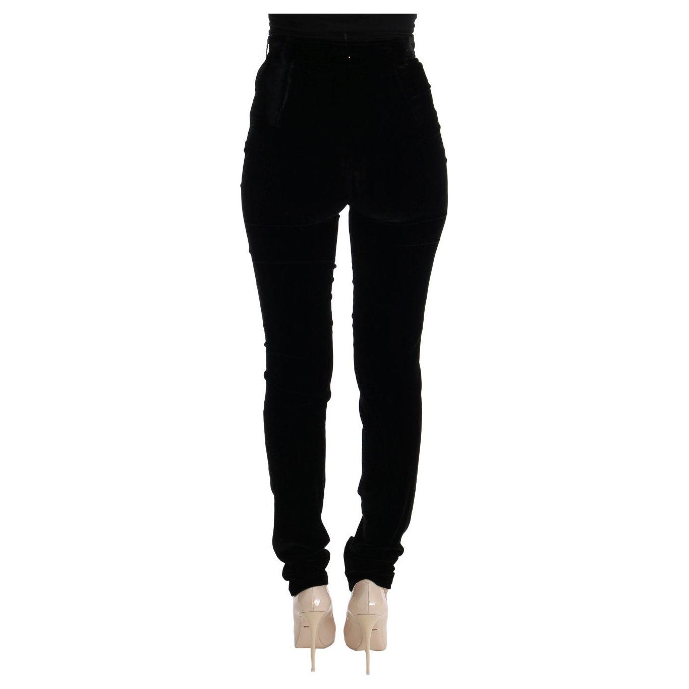 Ermanno Scervino Black Velvet Slim Fit Pants 1728,18% Silk,5% Spandex,67345645728,Black,Clothing,Ermanno Scervino,IT38|XS,IT42|M,IT44|L,Jeans & Pants - Women - Clothing,Material: 77% Viscose,New with tags,Pants - Clothing,Skinny Pants - Pants - Clothing,W