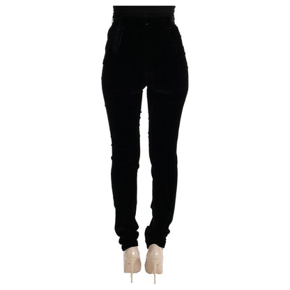 Ermanno Scervino Black Velvet Slim Fit Pants 1728,18% Silk,5% Spandex,67345645728,Black,Clothing,Ermanno Scervino,IT38|XS,IT42|M,IT44|L,Jeans & Pants - Women - Clothing,Material: 77% Viscose,New with tags,Pants - Clothing,Skinny Pants - Pants - Clothing,W