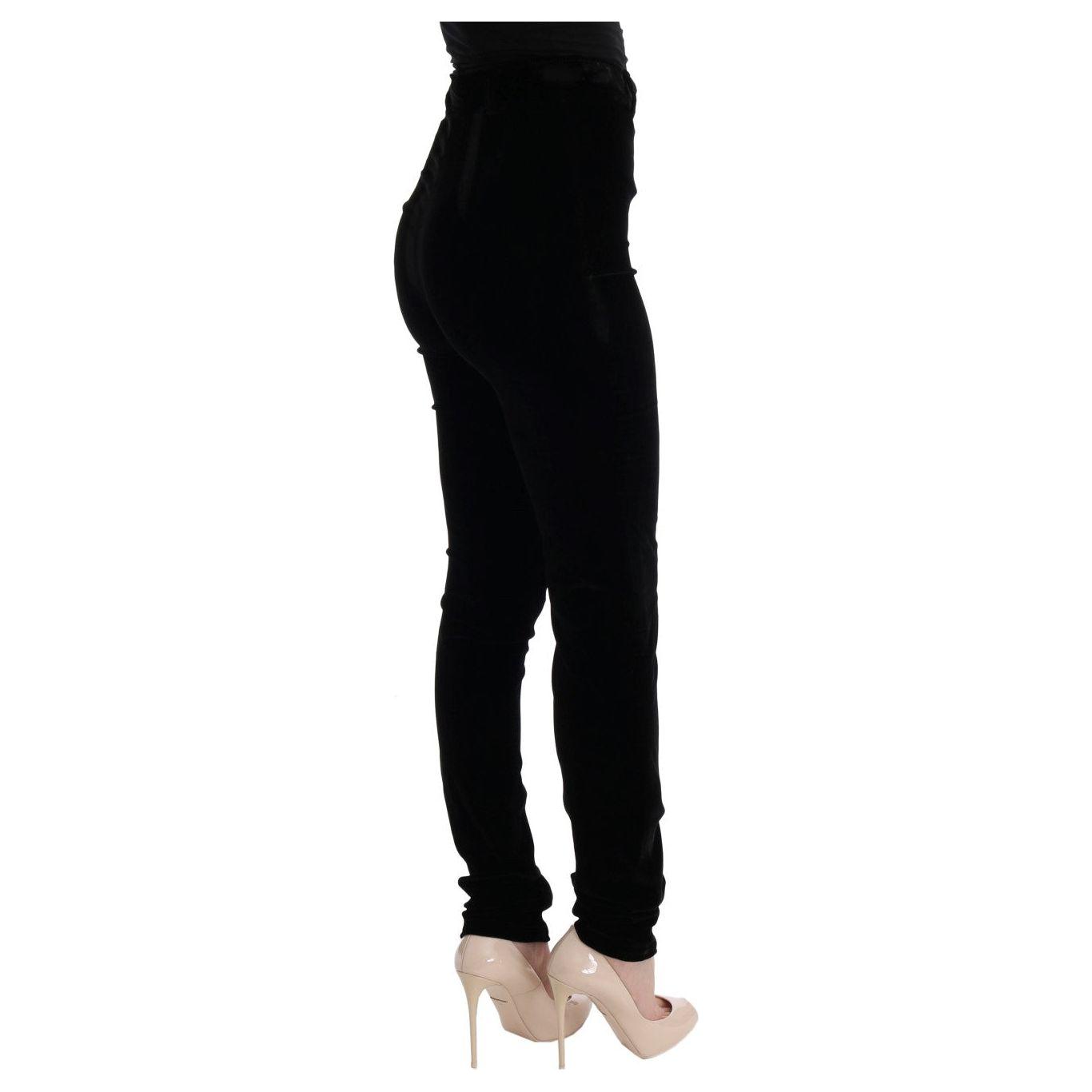 Ermanno Scervino Black Velvet Slim Fit Pants 1728,18% Silk,5% Spandex,67345645728,Black,Clothing,Ermanno Scervino,IT38|XS,IT42|M,IT44|L,Jeans & Pants - Women - Clothing,Material: 77% Viscose,New with tags,Pants - Clothing,Skinny Pants - Pants - Clothing,W