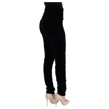 Ermanno Scervino Black Velvet Slim Fit Pants 1728,18% Silk,5% Spandex,67345645728,Black,Clothing,Ermanno Scervino,IT38|XS,IT42|M,IT44|L,Jeans & Pants - Women - Clothing,Material: 77% Viscose,New with tags,Pants - Clothing,Skinny Pants - Pants - Clothing,W