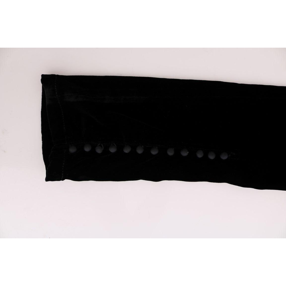 Ermanno Scervino Black Velvet Slim Fit Pants 1728,18% Silk,5% Spandex,67345645728,Black,Clothing,Ermanno Scervino,IT38|XS,IT42|M,IT44|L,Jeans & Pants - Women - Clothing,Material: 77% Viscose,New with tags,Pants - Clothing,Skinny Pants - Pants - Clothing,W