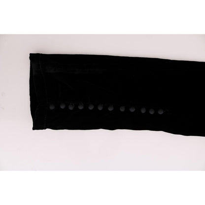 Ermanno Scervino Black Velvet Slim Fit Pants 1728,18% Silk,5% Spandex,67345645728,Black,Clothing,Ermanno Scervino,IT38|XS,IT42|M,IT44|L,Jeans & Pants - Women - Clothing,Material: 77% Viscose,New with tags,Pants - Clothing,Skinny Pants - Pants - Clothing,W