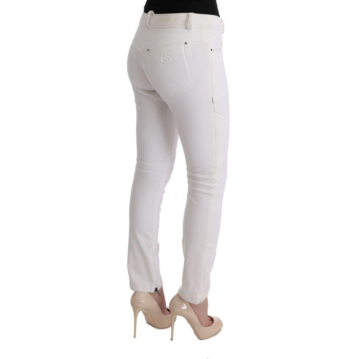 Ermanno Scervino White Cotton Slim Fit Casual Pants