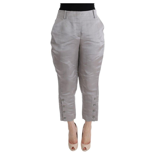 Ermanno Scervino Gray Silk Cropped Casual Pants 1728,67345645728,Casual Pants - Pants - Clothing,Clothing,Ermanno Scervino,Gray,IT40|S,Jeans & Pants - Women - Clothing,Material: 100% Silk,New with tags,Pants - Clothing,Women,Women - Clothing