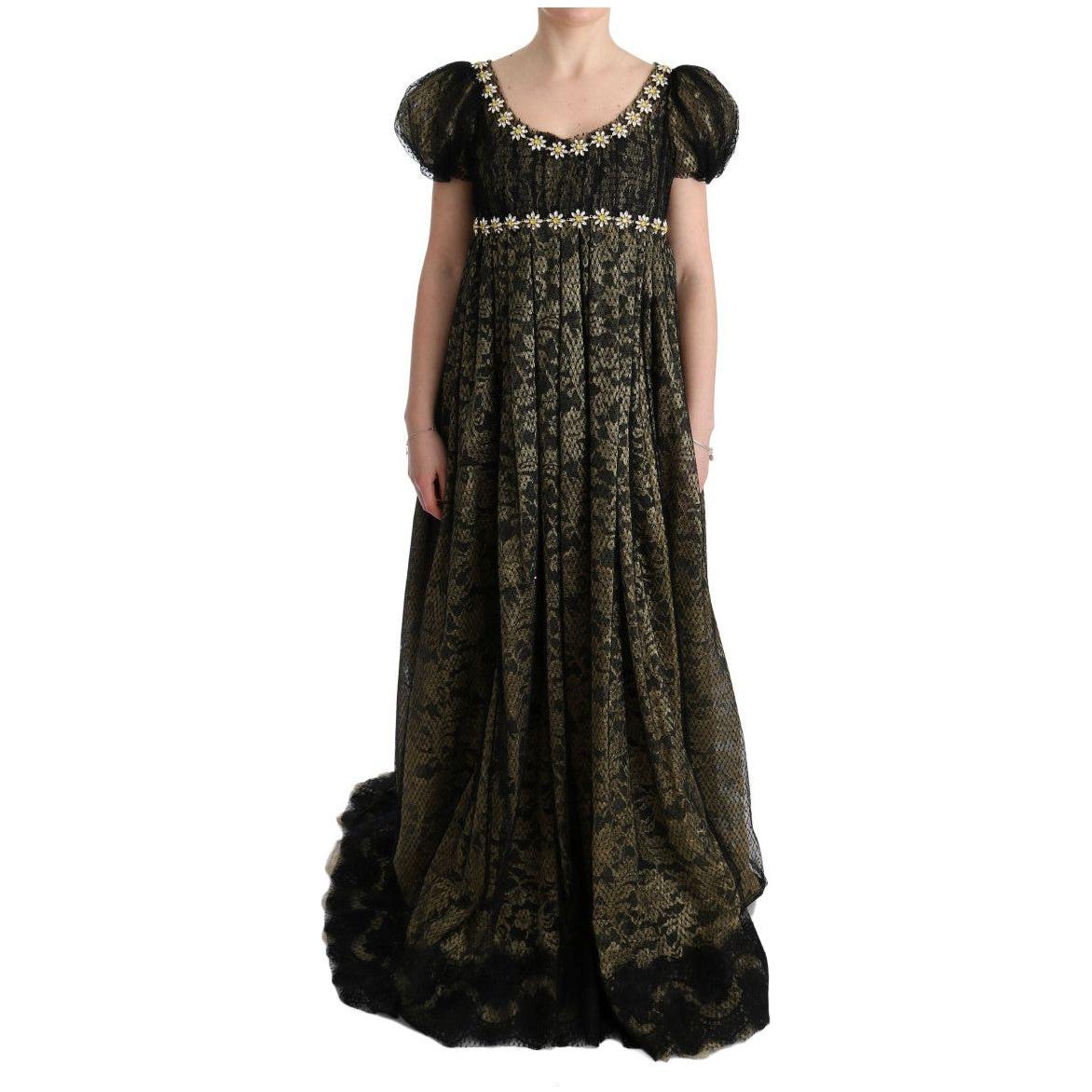 Dolce & Gabbana Sunflower Lace Crystal Maxi Shift Dress Dolce & Gabbana