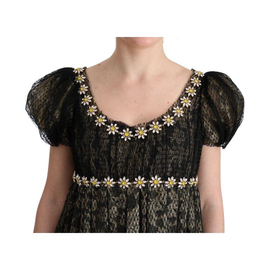 Dolce & Gabbana Black Yellow Crystal Lace Shift Dress 1728,67345645728,76% PA,Black,Clothing,Dolce & Gabbana,Dresses - Clothing,Dresses - Women - Clothing,IT40|S,Long - Dresses - Clothing,Material: 24% Cotton,New with tags,Shortsleeve - Dresses - Clothing