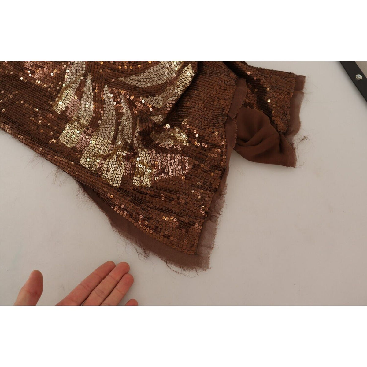 Dsquared² Brown Leaf Sequined Shift One Shoulder Long Dress