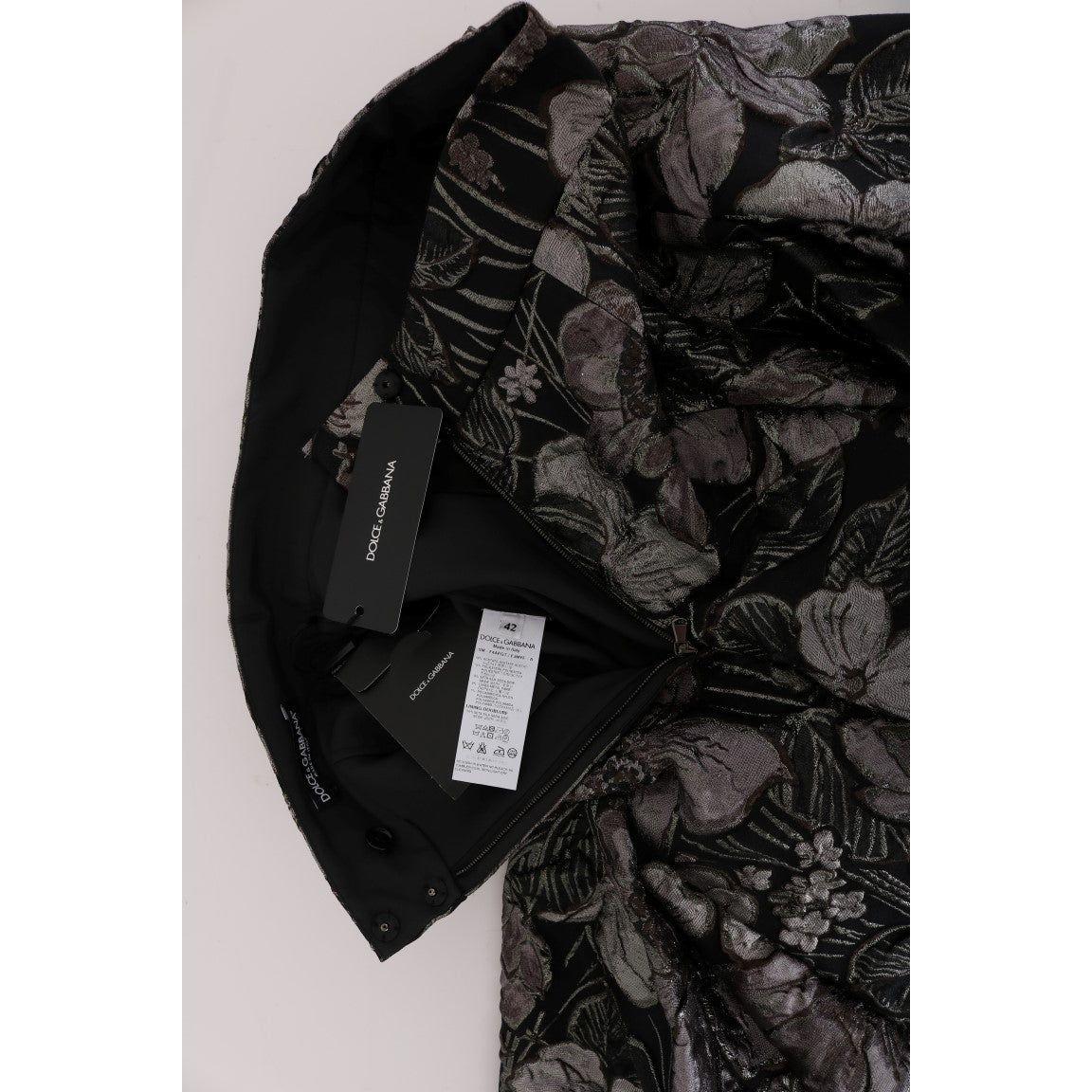 Dolce & Gabbana Black Silver Brocade Floral Skirt
