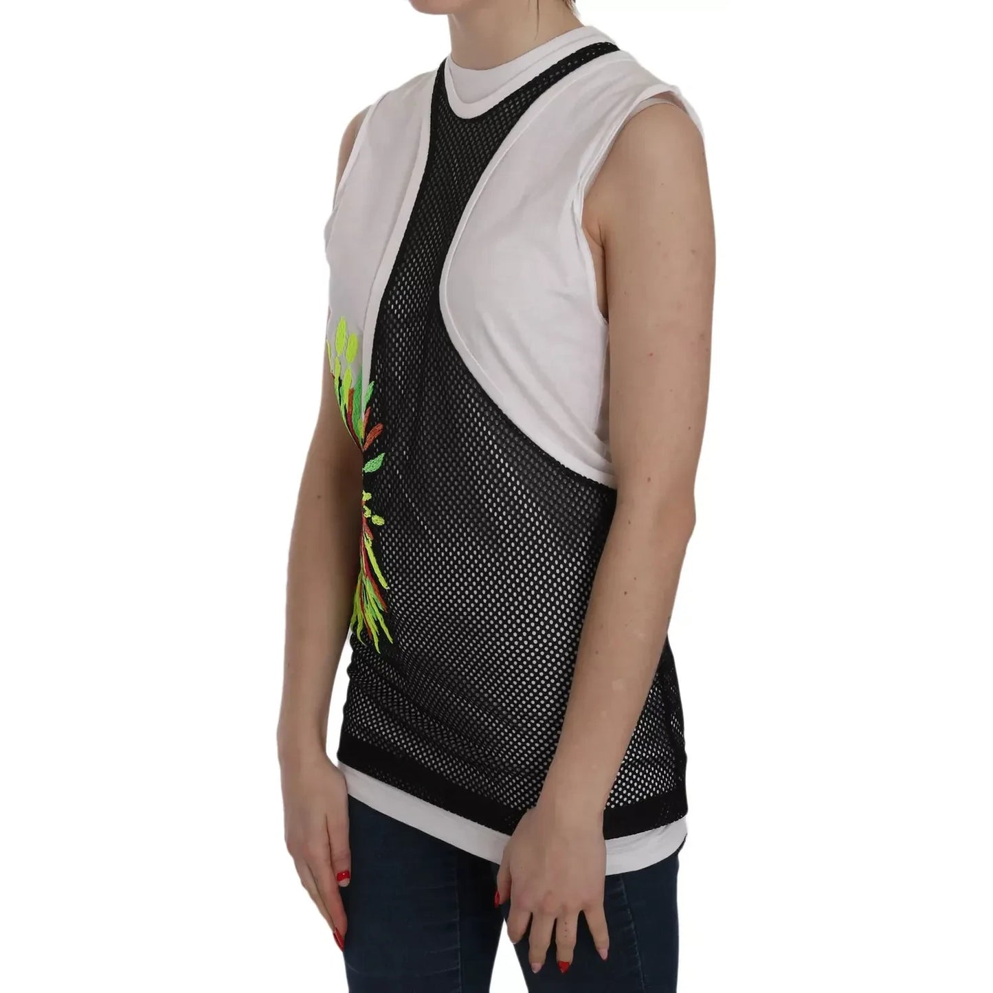 Dsquared² Black White Crew Neck Sleeveless Cotton Blouse Dsquared²