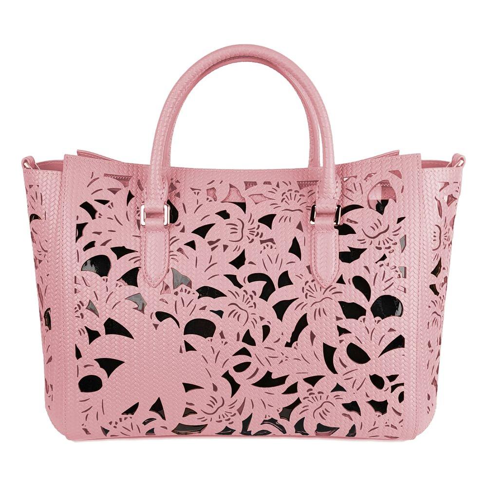 Baldinini Trend Chic Pink Calfskin Handbag with Floral Accents Baldinini Trend